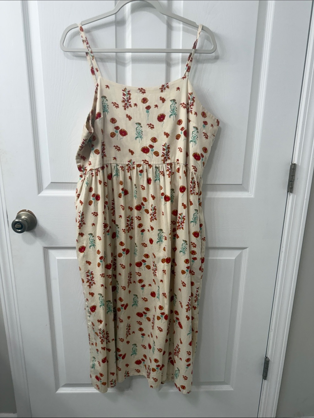 Mata Traders Cream Dress with Red Floral Print